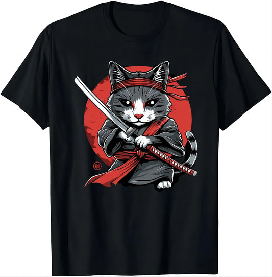 Samurai and Shinobi Cat Pattern Streetwear T-shirt - Item - BAI-DAY