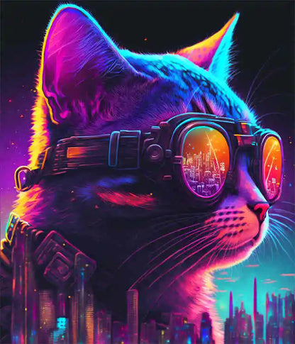 Colorful Cyberpunk Cat Neon Style Wall Poster - Item - BAI-DAY