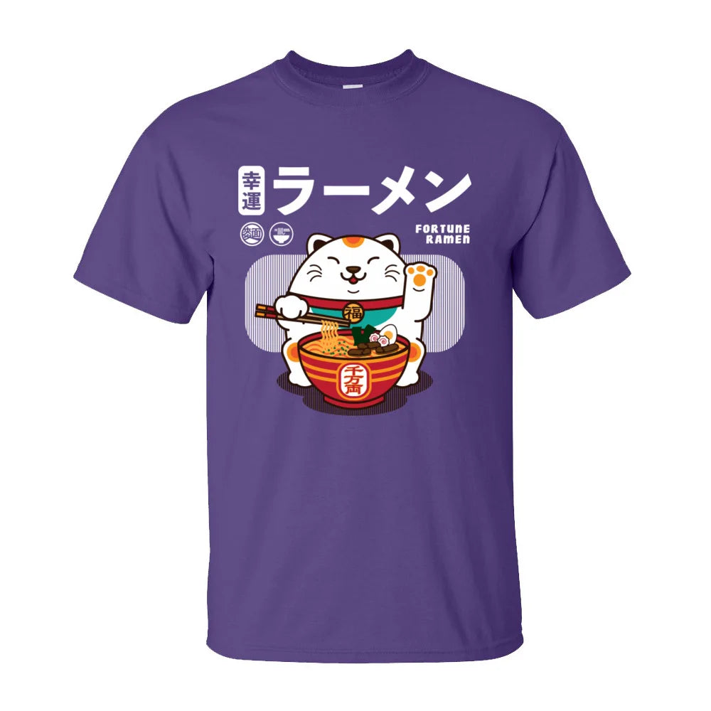 Ramen Eater Good Fortune Cat Printed T-shirt - Item - BAI-DAY