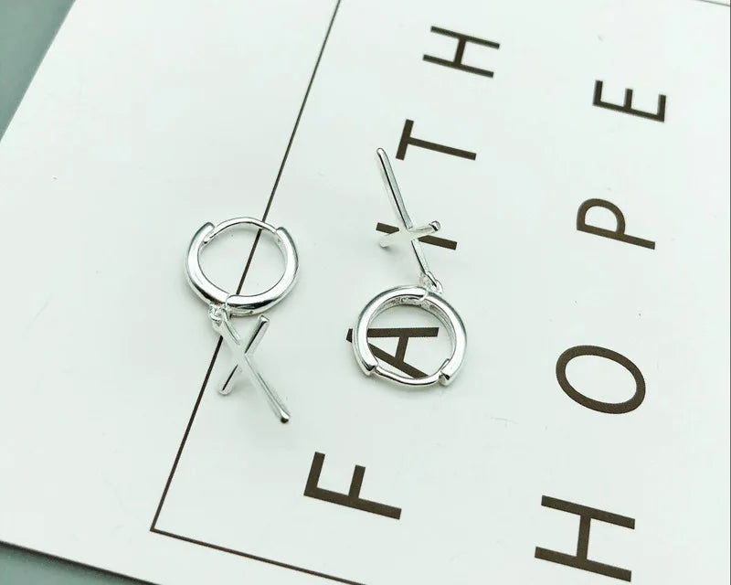 Cross Shaped 925 Silver Sterling Earrings