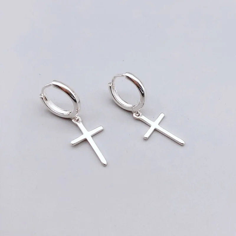 Cross Shaped 925 Silver Sterling Earrings