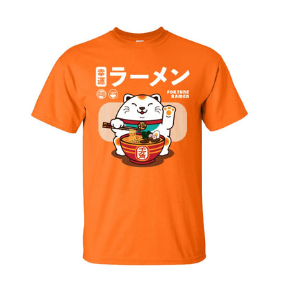 Ramen Eater Good Fortune Cat Printed T-shirt - Item - BAI-DAY