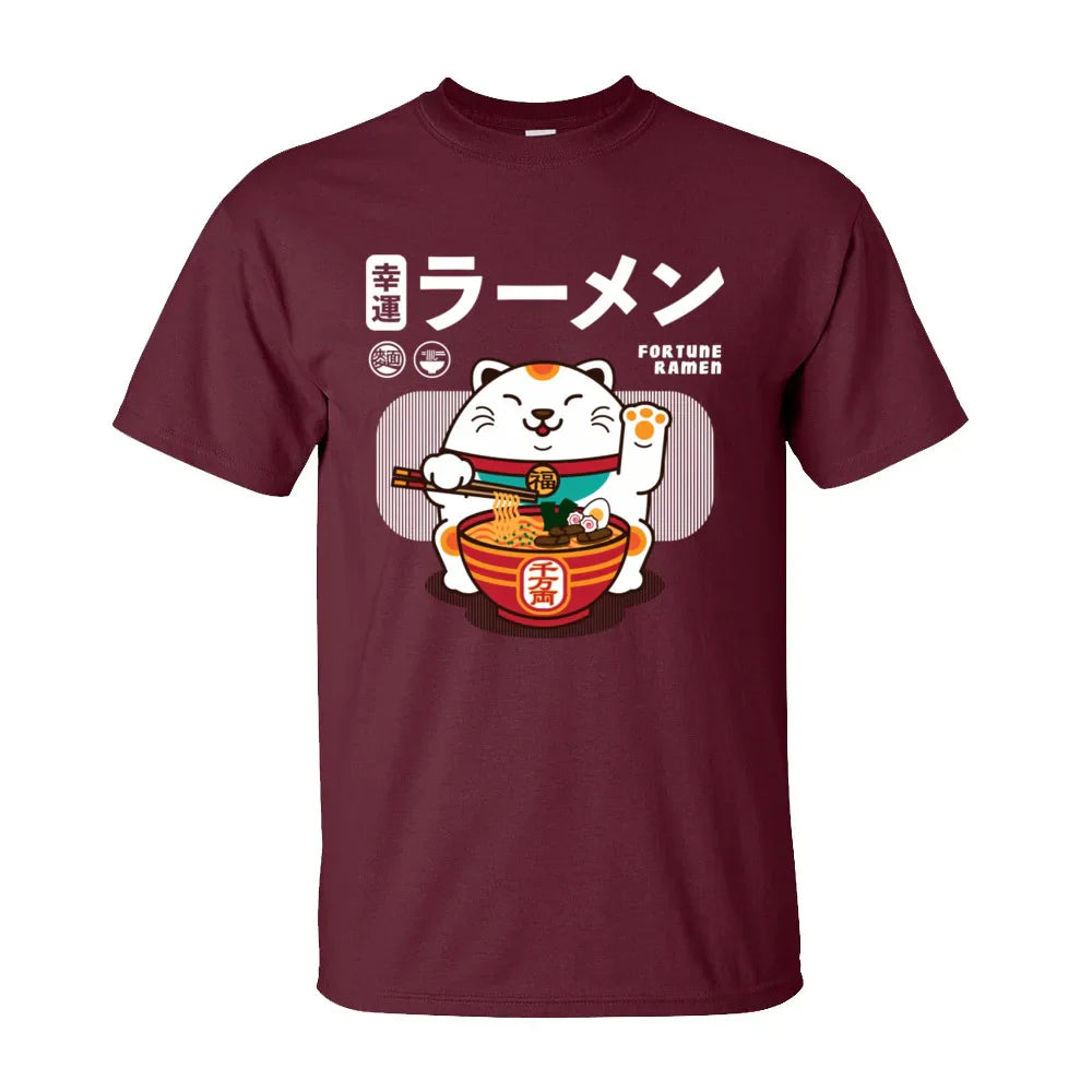 Ramen Eater Good Fortune Cat Printed T-shirt - Item - BAI-DAY