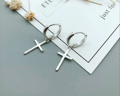 Cross Shaped 925 Silver Sterling Earrings