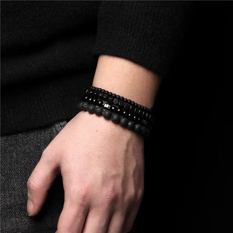 Matte & Pattined Black Bracelet Set - Item - BAI-DAY