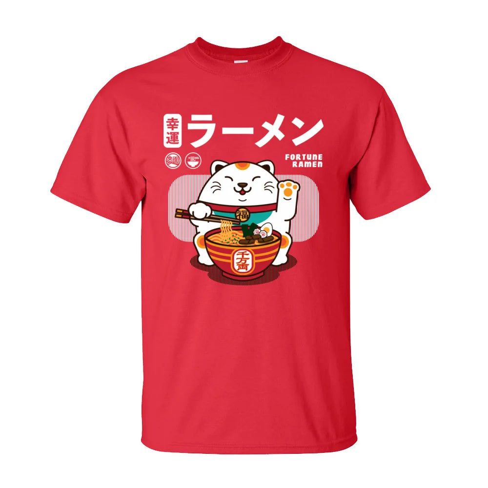 Ramen Eater Good Fortune Cat Printed T-shirt - Item - BAI-DAY