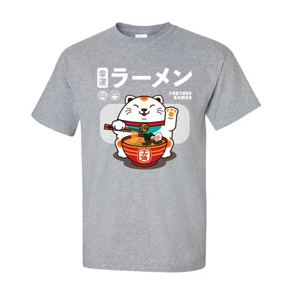 Ramen Eater Good Fortune Cat Printed T-shirt - Item - BAI-DAY