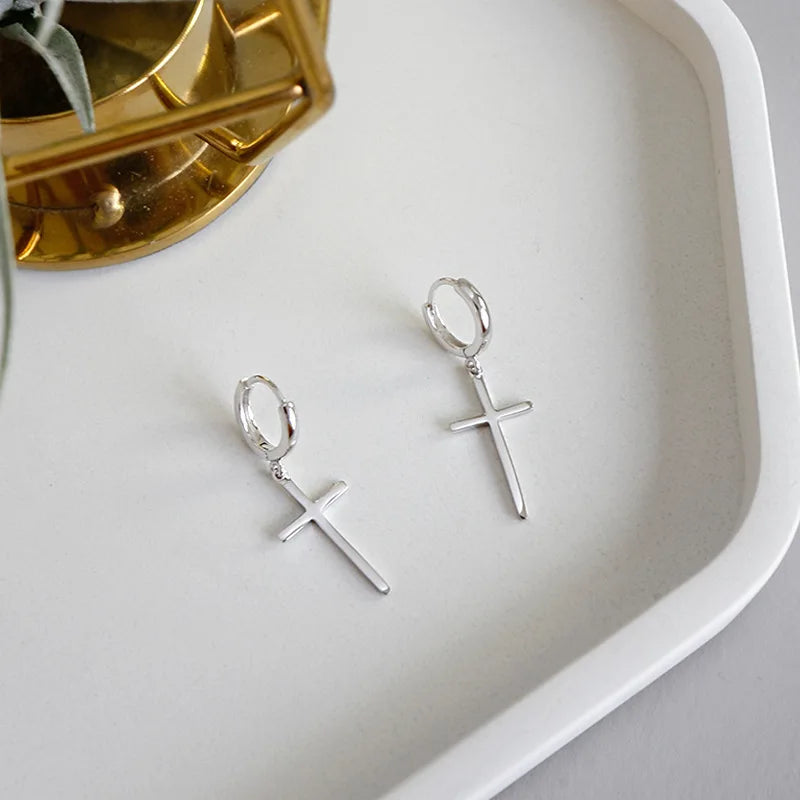 Cross Shaped 925 Silver Sterling Earrings