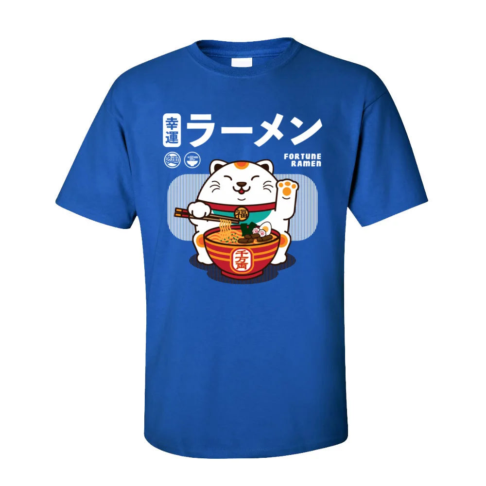 Ramen Eater Good Fortune Cat Printed T-shirt - Item - BAI-DAY