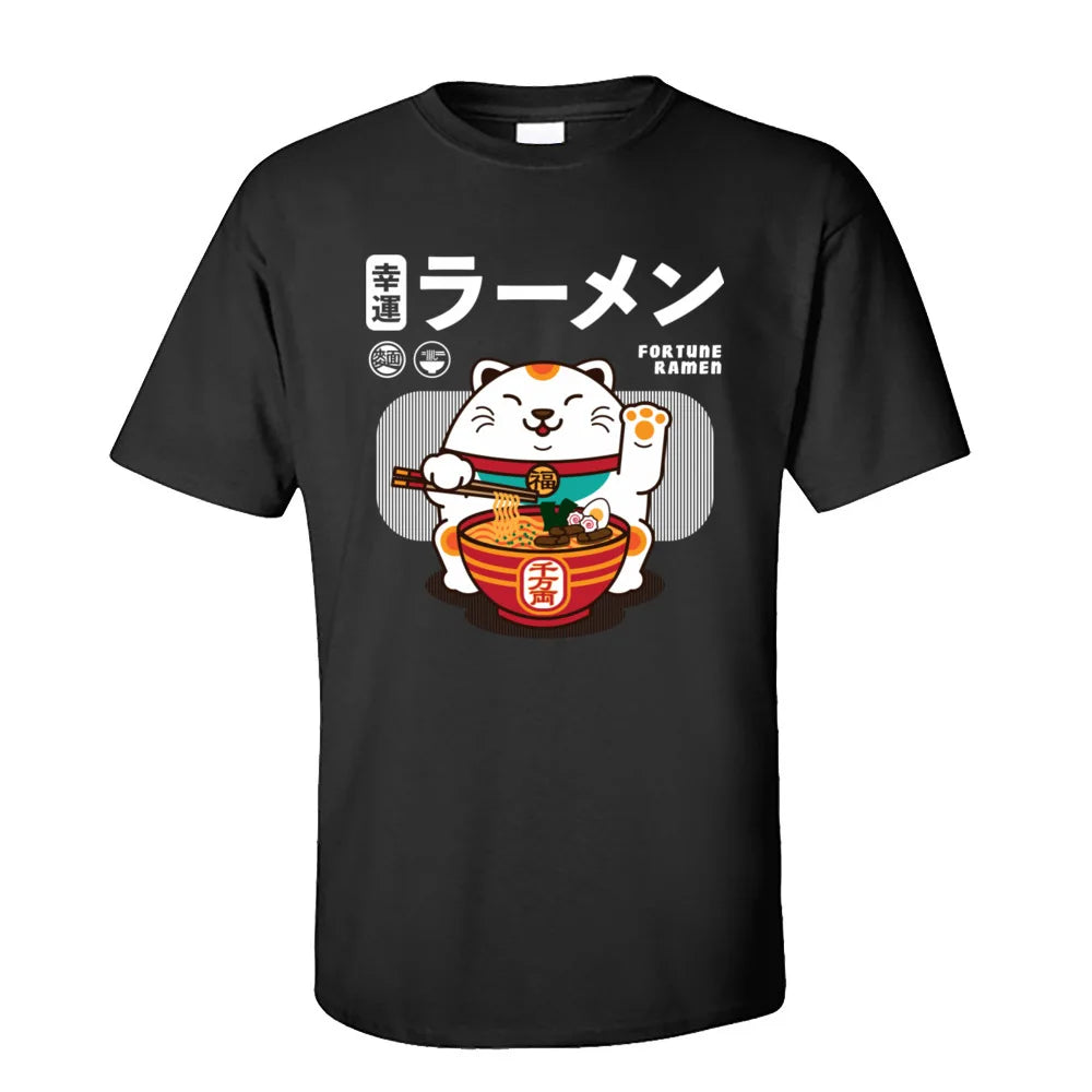 Ramen Eater Good Fortune Cat Printed T-shirt - Item - BAI-DAY