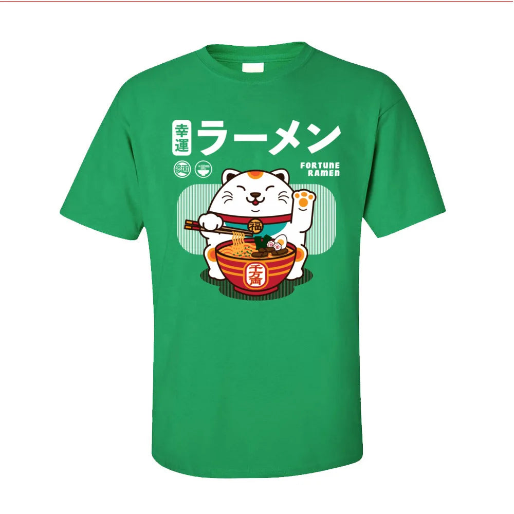 Ramen Eater Good Fortune Cat Printed T-shirt - Item - BAI-DAY