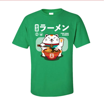 Ramen Eater Good Fortune Cat Printed T-shirt - Item - BAI-DAY