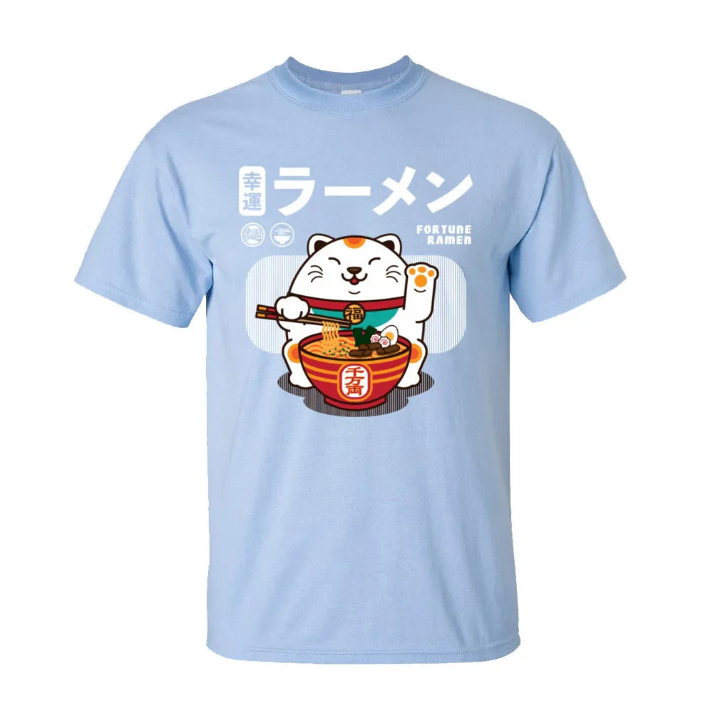 Ramen Eater Good Fortune Cat Printed T-shirt - Item - BAI-DAY