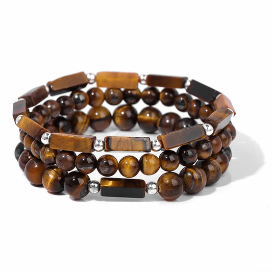 Pattined Wooden Effect Beads Charm Bracelet - Item - BAI-DAY