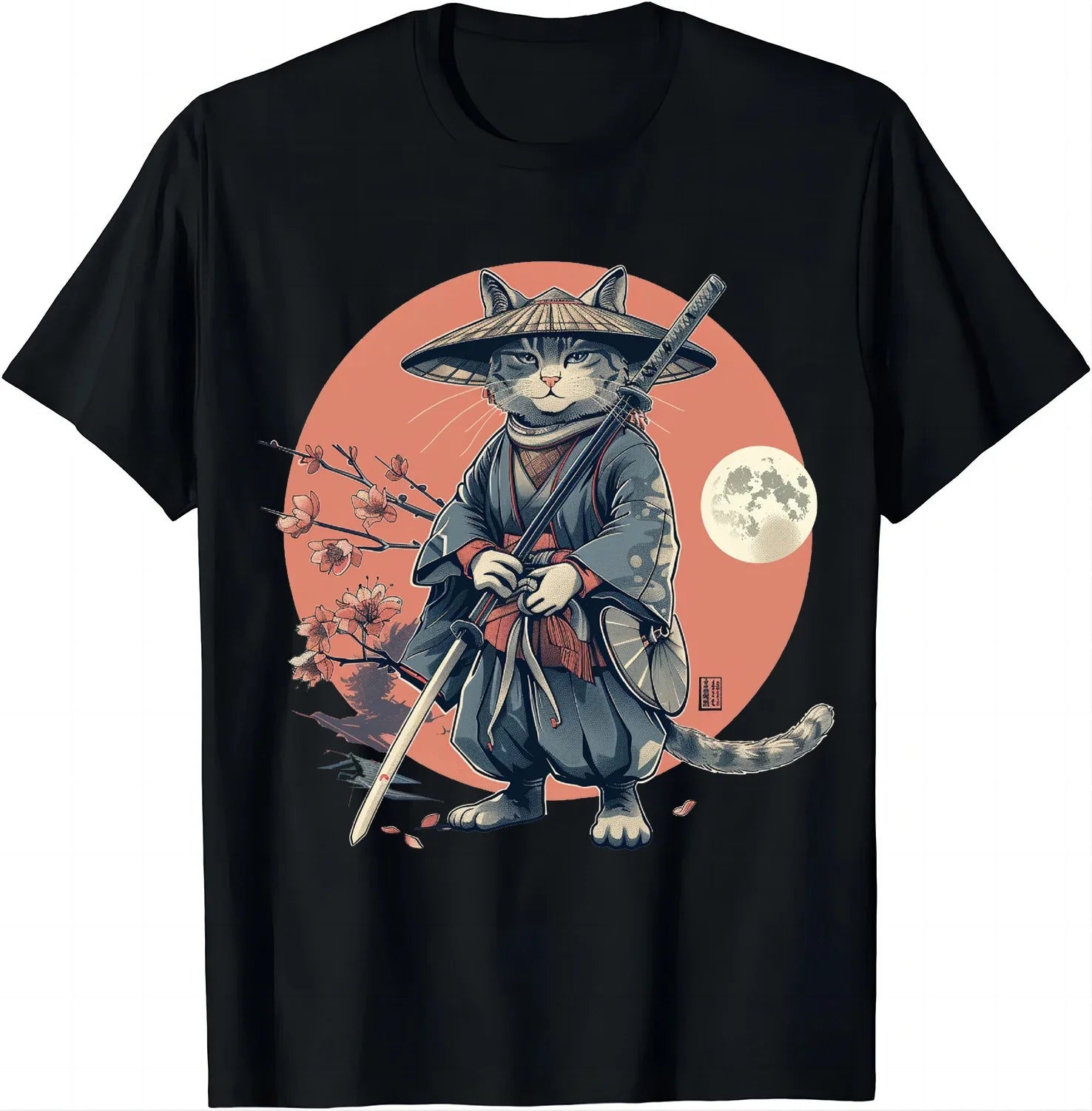 Samurai and Shinobi Cat Pattern Streetwear T-shirt - Item - BAI-DAY