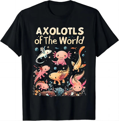 Casual Black T-shirt Patterned Axolotls - Item - BAI-DAY