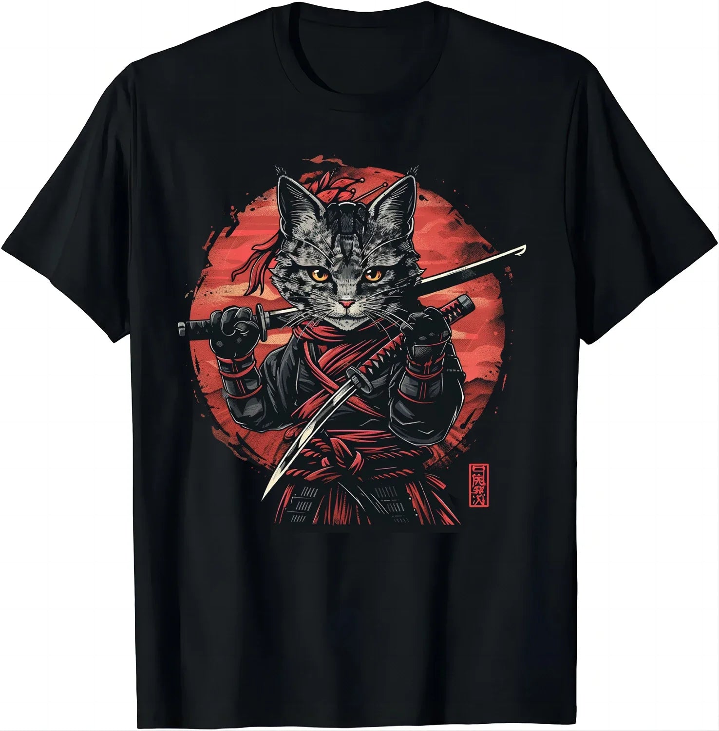 Samurai and Shinobi Cat Pattern Streetwear T-shirt - Item - BAI-DAY