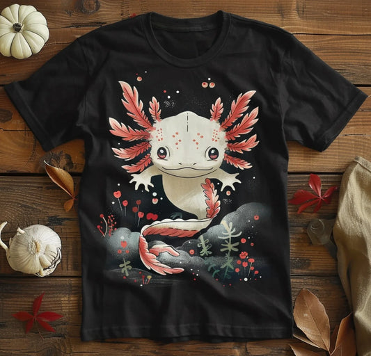 Casual Black T-shirt Patterned Axolotls - Item - BAI-DAY