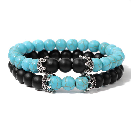 Sky Blue & Matte Black Beads Bracelet Duo - Item - BAI-DAY