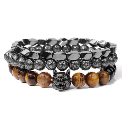 Brown & Silver Beads Elegant Wolf Bracelet - Item - BAI-DAY