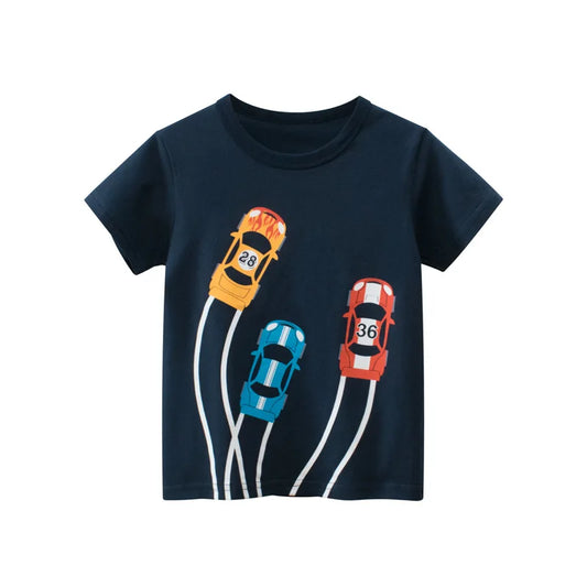 Car Race Print Kid Navy Blue T-shirt - Item - BAI-DAY