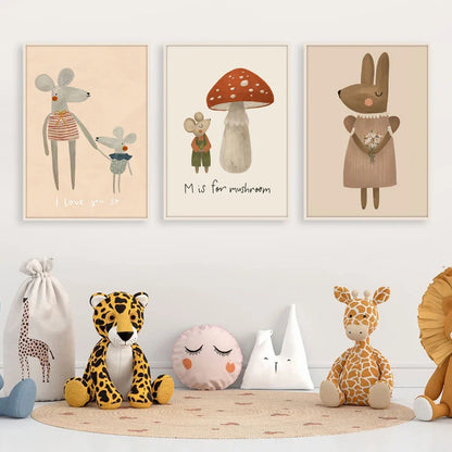 Rabbit Family Lovely Canvas Wall Poster