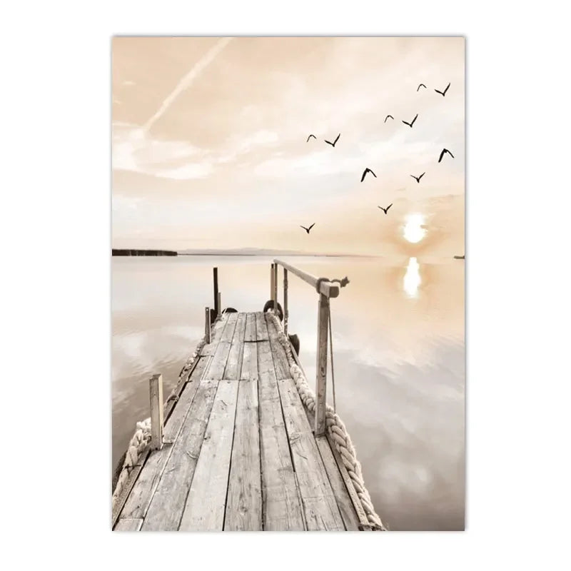 Lake Pier & Birds Canvas Decorative Wall Poster - Item - BAI-DAY