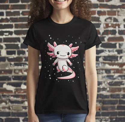 Casual Black T-shirt Patterned Axolotls - Item - BAI-DAY