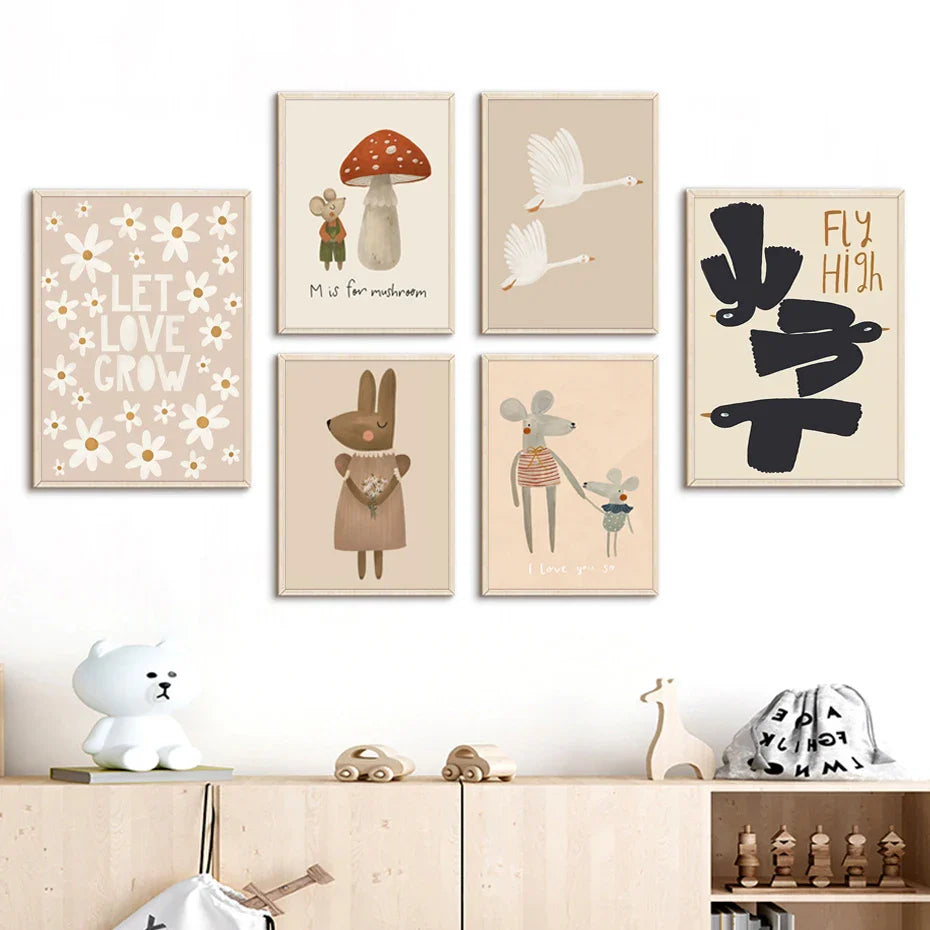 Rabbit Family Lovely Canvas Wall Poster