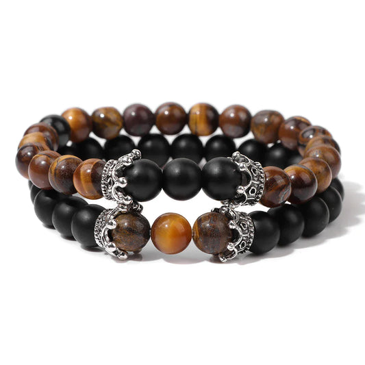 Brown Pattined & Matte Black Beads Bracelet Duo - Item - BAI-DAY