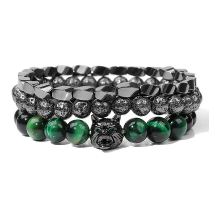 Silver & Green Beads Wolf Bracelet - Item - BAI-DAY