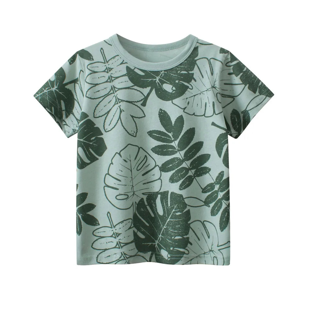 Green Leaf Pattern Casual Kid T-shirt - Item - BAI-DAY