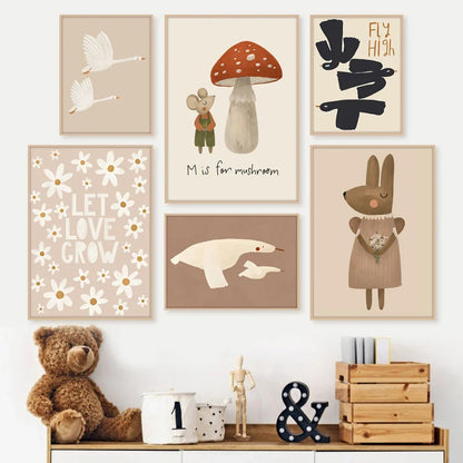 Rabbit Family Lovely Canvas Wall Poster