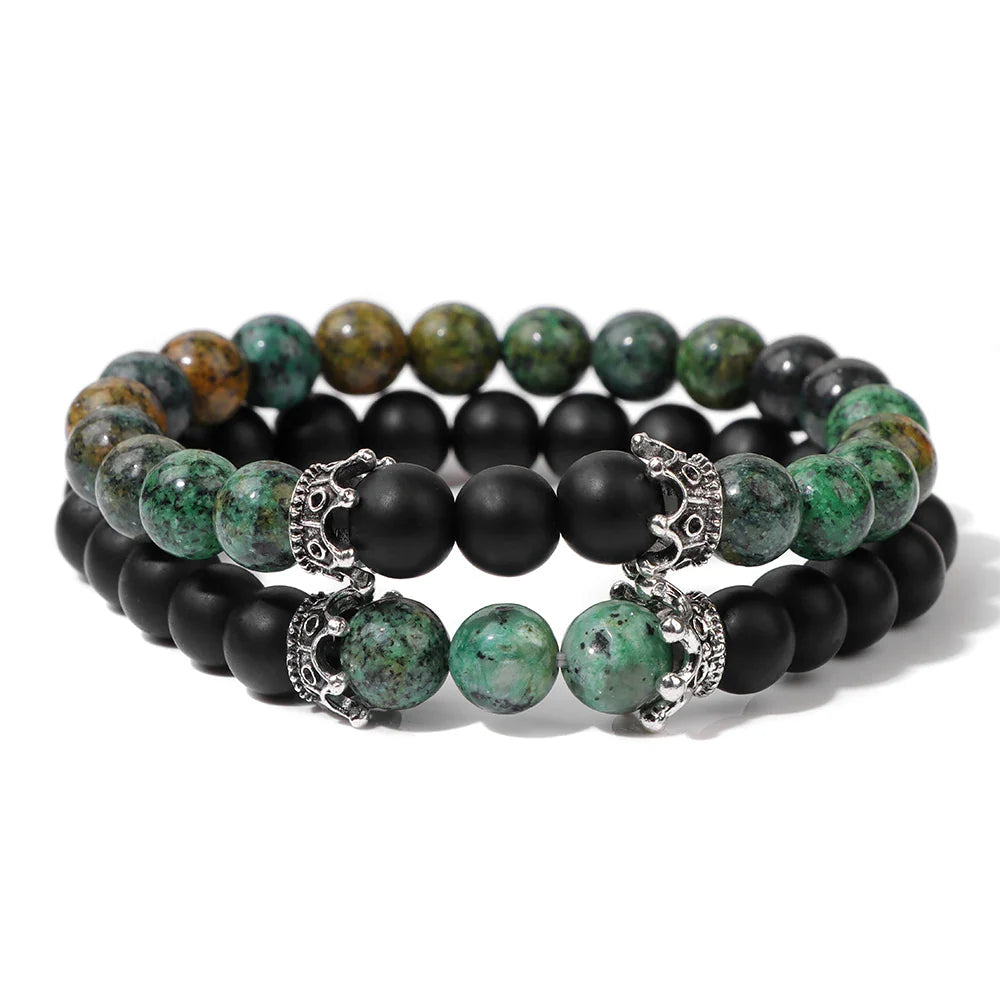 Matte Black & Green Beads Bracelet Duo - Item - BAI-DAY