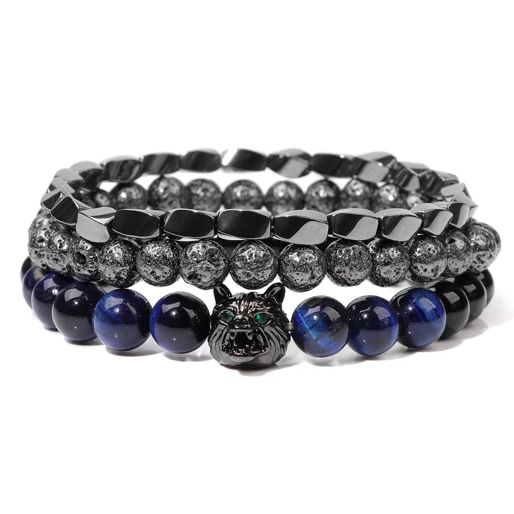 Metal Color & Night Blue Beads Wolf Bracelet - Item - BAI-DAY