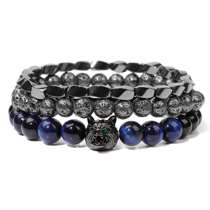 Metal Color & Night Blue Beads Wolf Bracelet - Item - BAI-DAY