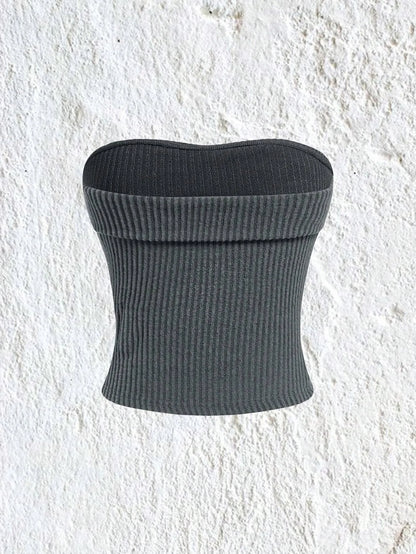 Strapless Rib-knit Slim Fit Tube Top - Item - BAI-DAY