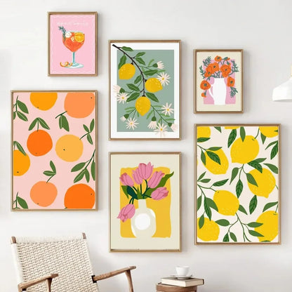 Lemon & Flowers Pattern Natural Art Wall Poster - Item - BAI-DAY