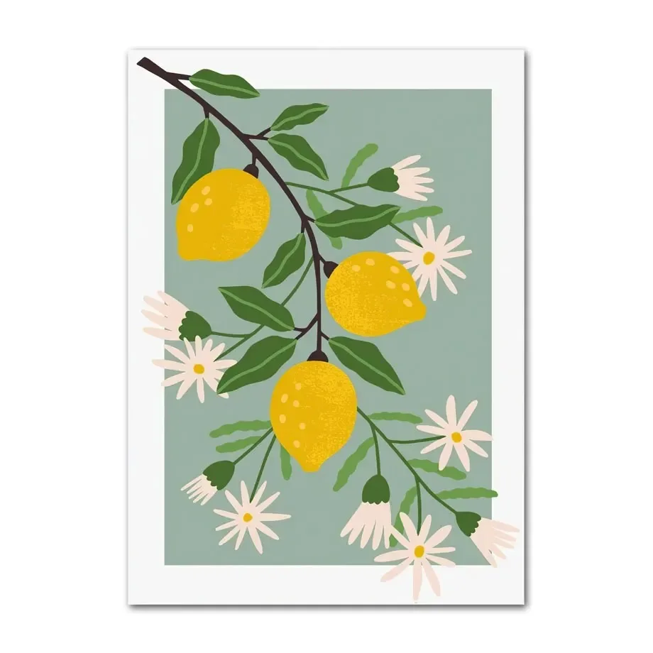 Lemon & Flowers Pattern Natural Art Wall Poster - Item - BAI-DAY