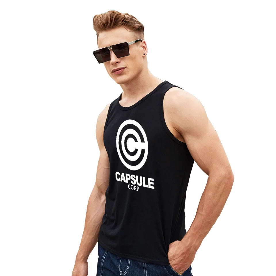 Casual Men Tank Top Printed Dragon Ball Capsule Corp  - LANDIBY