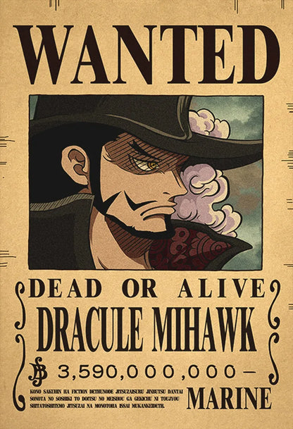 Dracule Mihawk One Piece WANTED Custom Wall Poster  - LANDIBY
