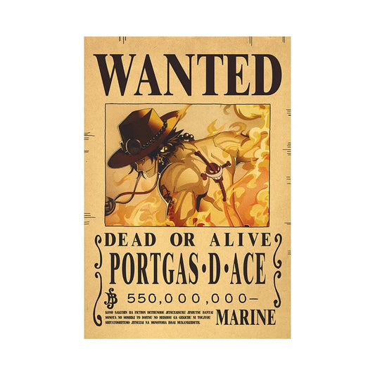 Portgas D Ace One Piece WANTED Custom Wall Poster  - LANDIBY