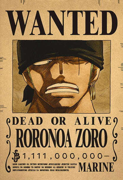 Roronoa Zoro One Piece WANTED Custom Wall Poster  - LANDIBY