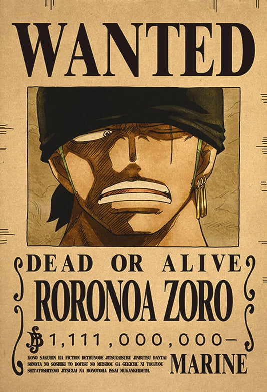 Roronoa Zoro One Piece WANTED Custom Wall Poster  - LANDIBY