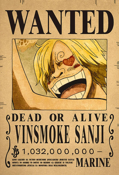 Sanji One Piece WANTED Custom Wall Posters  - LANDIBY