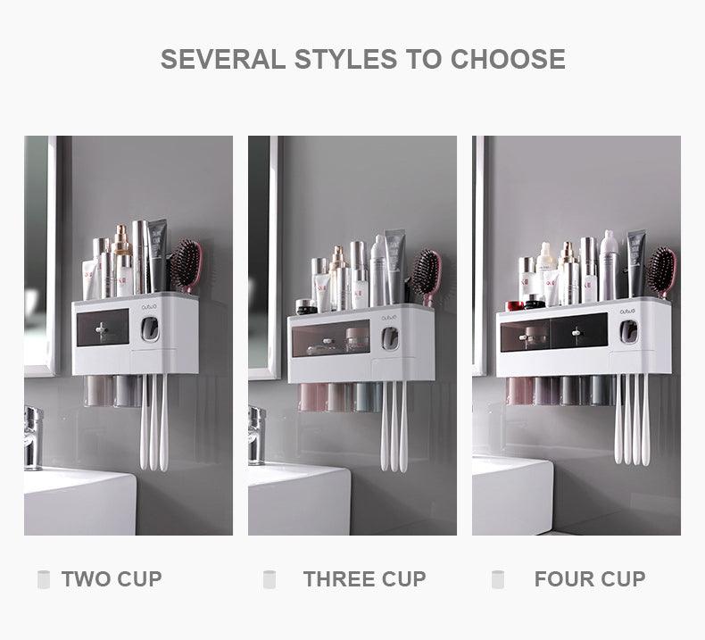 Bathroom Accessory Organizer Storage shelf with Toothpaste Dispenser & Cup holders - Item - BAI-DAY