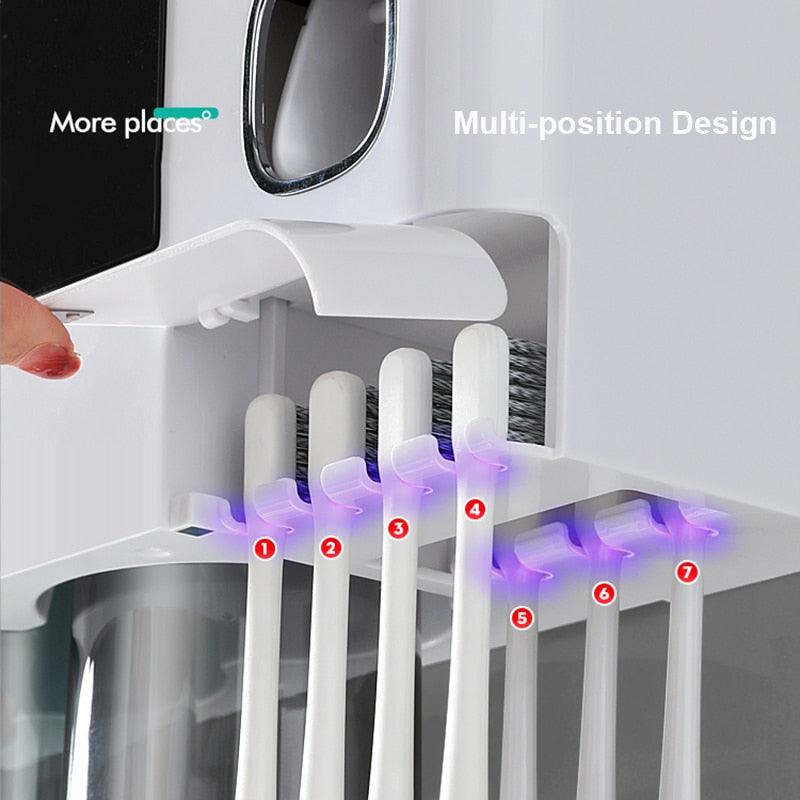 Bathroom Accessory Organizer Storage shelf with Toothpaste Dispenser & Cup holders - Item - BAI-DAY
