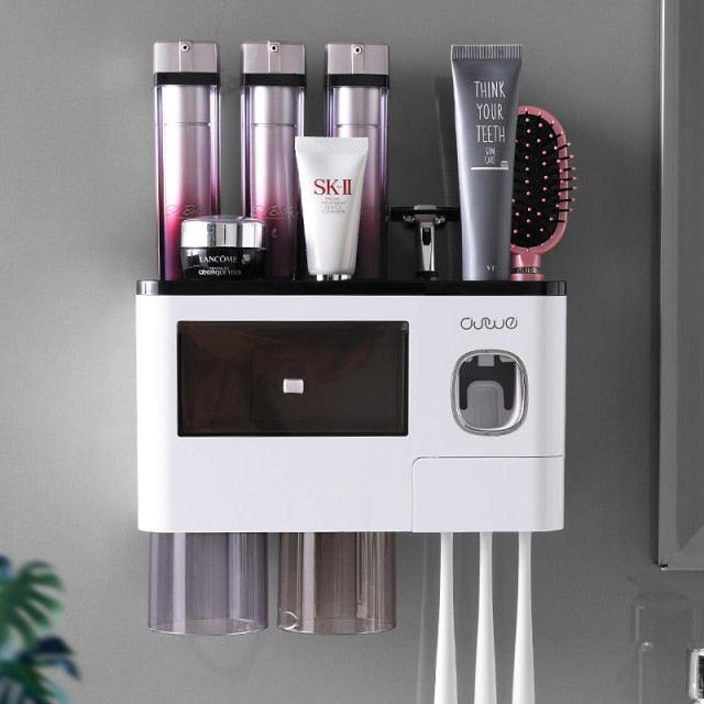 Bathroom Accessory Organizer Storage shelf with Toothpaste Dispenser & Cup holders - Item - BAI-DAY