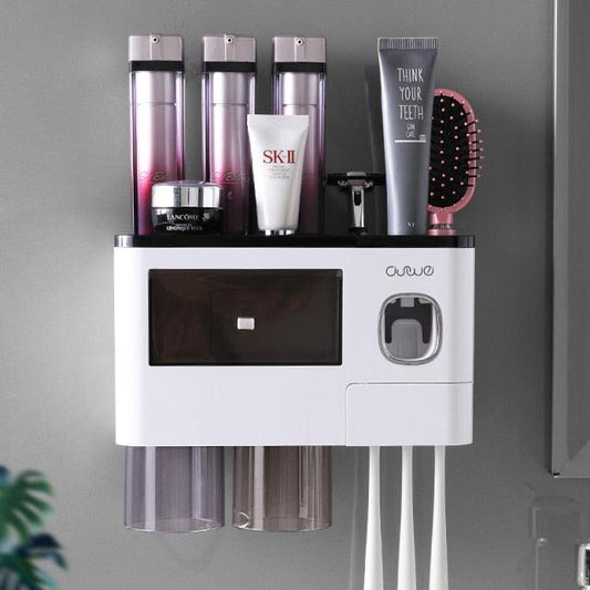 Bathroom Accessory Organizer Storage shelf with Toothpaste Dispenser & Cup holders - Item - BAI-DAY