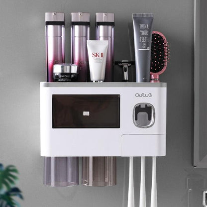 Bathroom Accessory Organizer Storage shelf with Toothpaste Dispenser & Cup holders - Item - BAI-DAY
